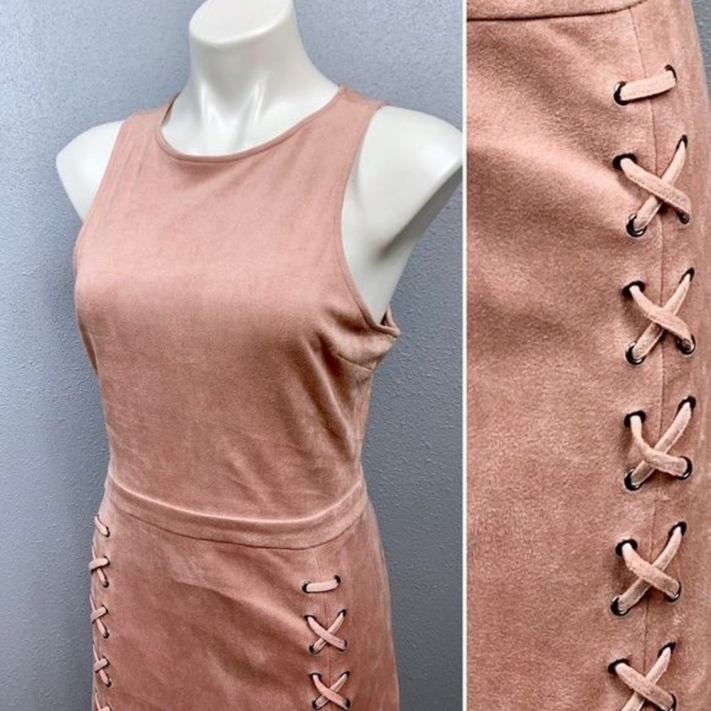 Cupcakes and Cashmere Dalton Lace Up faux suede Mini dress size Small NWT - Picture 4 of 7